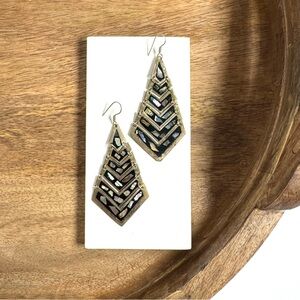 Vintage Metal & Abalone Dangle Earrings